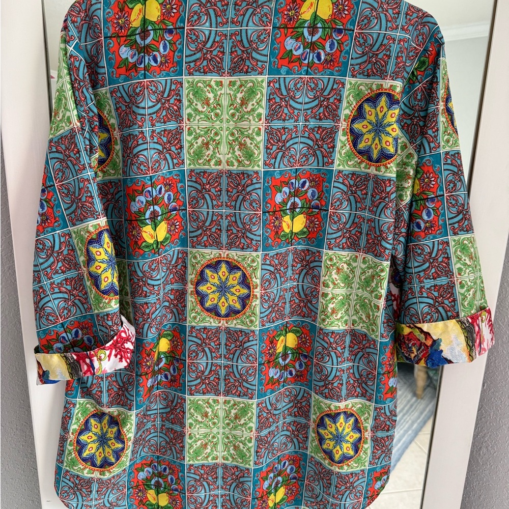 Colorful Women's Italian Antica Sartoria Art To Wear Blouse - Picture 11 of 13